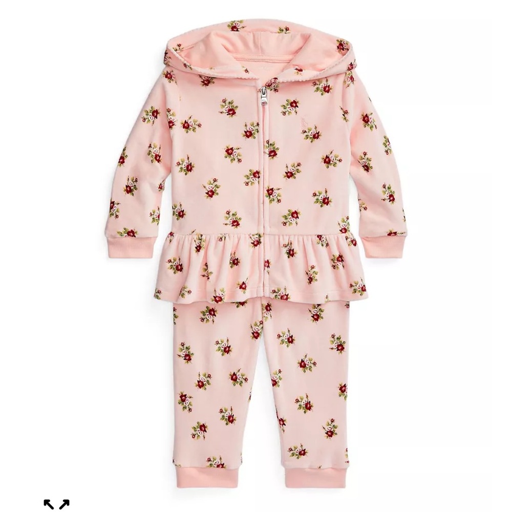 Ralph Lauren Baby Girl Floral Velour Hoodie & Jogger Pant Set 12 Months NWT